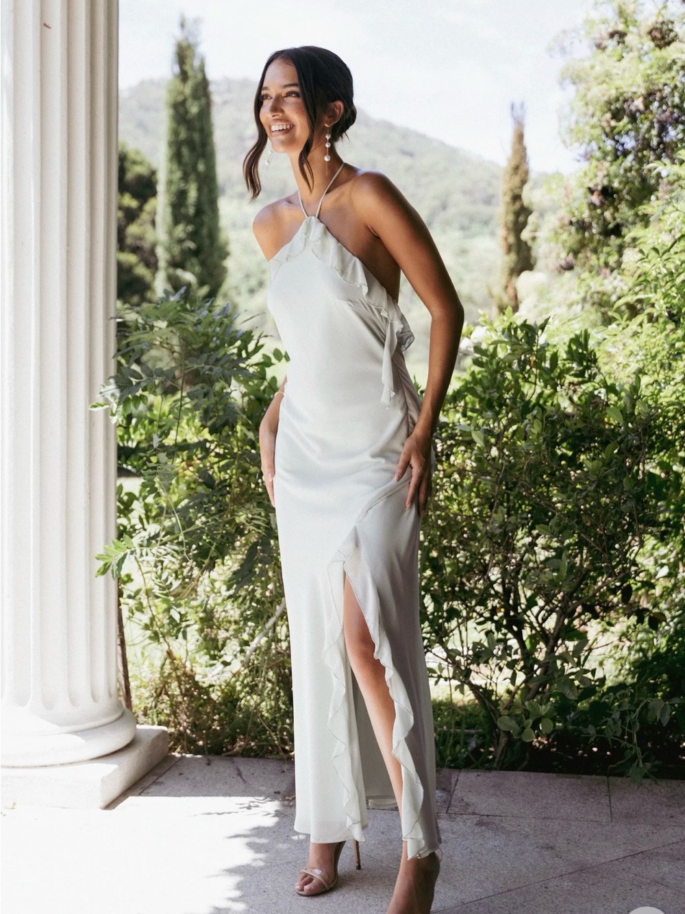 Petal & Pup Ivory Halter Ruffle Wedding Dress